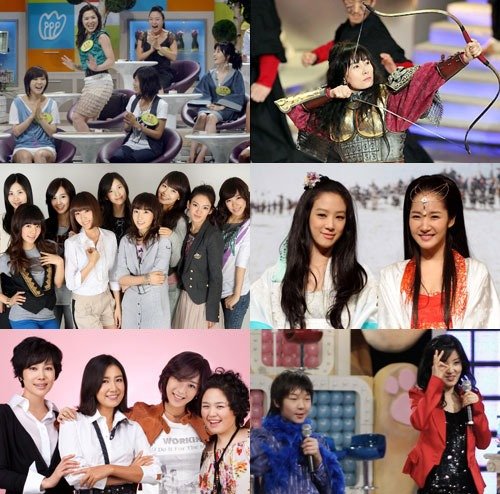 MBC '세바퀴', KBS 2TV '천추태후', SBS '자명고', SBS '붕어빵', SBS '사랑은 아무나 하나', 소녀시대 (왼쪽 위부터 시계방향)