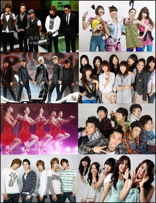 사진왼쪽부터 시계방향으로 빅뱅 21 소녀시대 2PM 카라 SS501 원더걸스 동방신기 