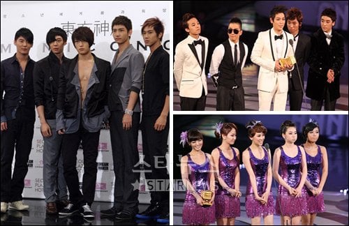 ↑동방신기(SM), 빅뱅(YG), 원더걸스(JYP. 왼쪽부터 시계방향으로)