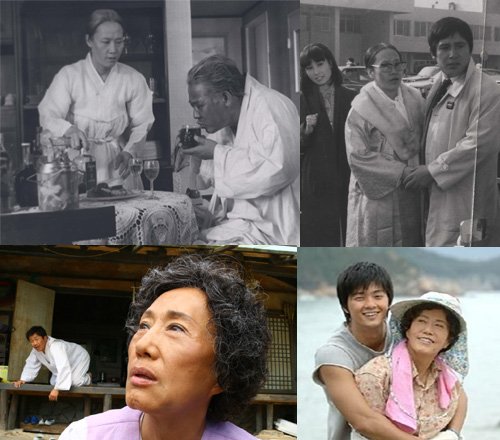 영화 '달려라 민석아'(1980년), 영화 '말띠며느리'(1979년), 드라마 '며느리 전성시대'(2007년), 영화 '마파도2'(2007년) (왼 위쪽부터 시계방향)
