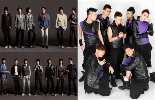 ↑슈퍼주니어(왼쪽)와 2PM