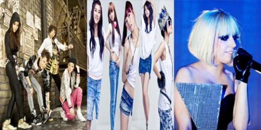 ↑2NE1, 포미닛, 레이디가가(왼쪽부터)