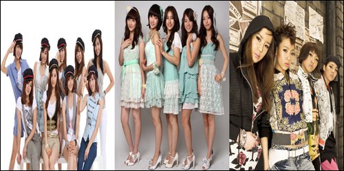 ↑소녀시대, 카라, 2NE1(왼쪽부터)