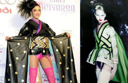 ↑미스 재팬이 발표한 전통의상(왼쪽)과 일본 네티즌이 올린 존 갈리아노의 작품 사진
