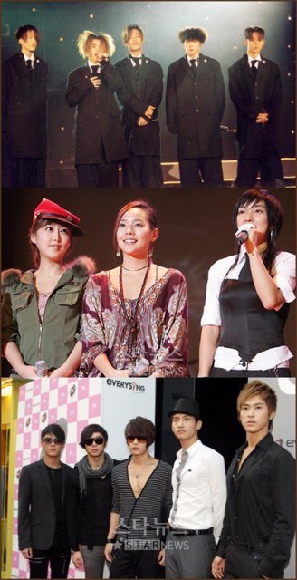 ↑H.O.T, S.E.S, 동방신기(위부터)
