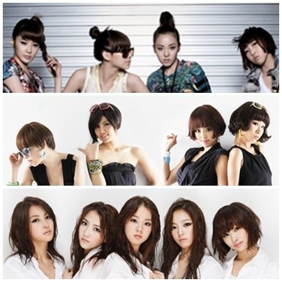 2NE1, 브라운아이드걸스, 카라(위부터)