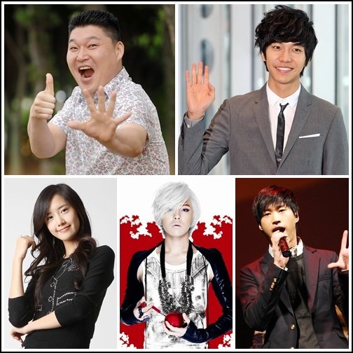 사진왼쪽부터 시계방향으로 강호동 이승기 타블로 지드래곤 윤아 