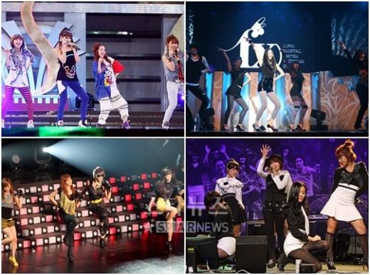 2NE1, f(x), 티아라, 포미닛(왼쪽 위부터 시계방향으로)
