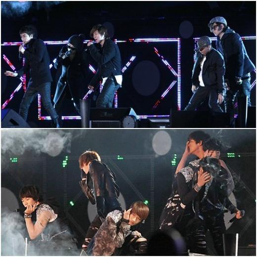 2009 드림콘서트에 출연한 빅뱅(위)과 2PM