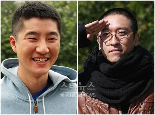 15일 훈련소로 입소한 에픽하이 DJ투컷(왼쪽)과 코요태 빽가 ⓒ사진=유동일 기자 eddie@