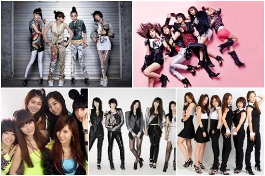 2009 MAMA 신인상 여자부문 후보에 오른 2NE1, 포미닛, 티아라, f(x), 애프터스쿨(왼쪽 위부터 시계방향으로)