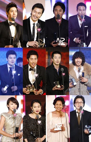 '2009 스타일아이콘어워즈' 수상자들. 김현중 정우성 이승철 김남길 추신수 김성수 권상우 타이거JK 하지원 신민아 김혜자 박찬욱(왼쪽 위부터) <사진=CJ미디어>