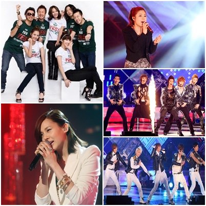 쥬얼리와 노브레인, 린, 엠블랙, 비스트, 아이비(왼쪽 위부터 시계방향으로)