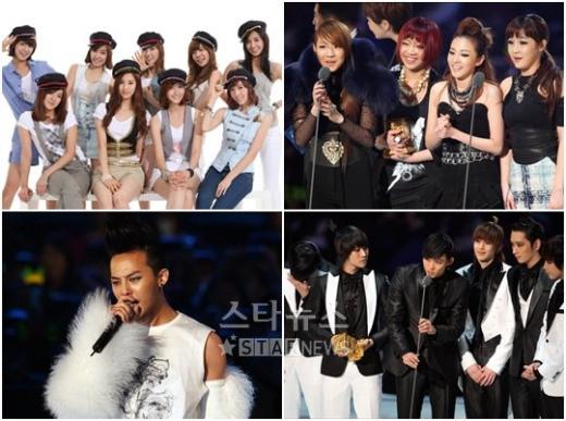 소녀시대, 2NE1, 2PM, 지드래곤(왼쪽 위부터 시계방향으로) ⓒ사진=SM엔터테인먼트, 홍봉진 기자 honggga@
