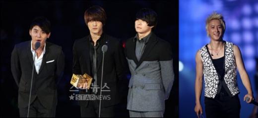 동방신기 3인(왼쪽)과 슈퍼주니어의 한경