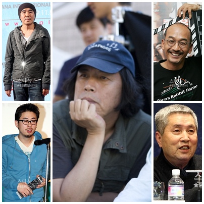 왼쪽위부터 시계방향으로 김지운, 이창동, 이준익, 임권택, 나홍진 감독.