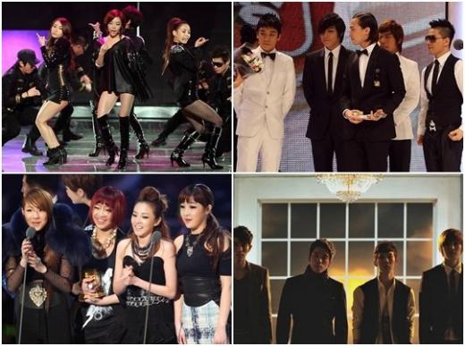 브라운아이드걸스, 빅뱅, 2AM, 2NE1(왼쪽 위부터 시계방향으로) ⓒ사진=머니투데이 스타뉴스, 빅히트엔터테인먼트