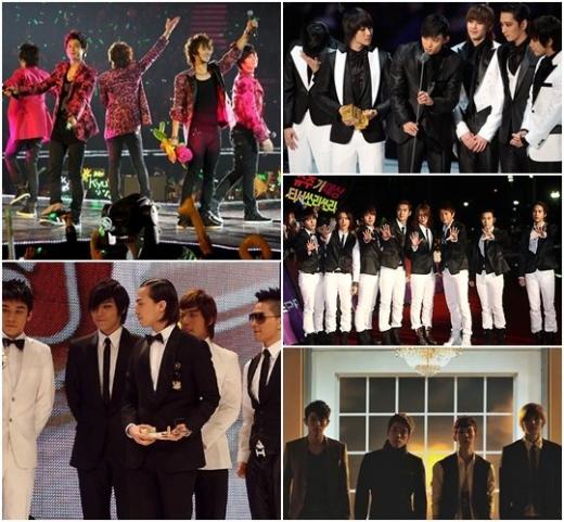 SS501, 2PM, 슈퍼주니어, 2AM, 빅뱅(왼쪽 위부터 시계방향으로)