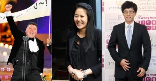 디초콜릿이앤티에프 소속의 강호동 고현정 유재석(왼쪽부터)