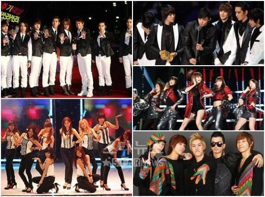 슈퍼주니어, 2PM, 포미닛, 엠블랙, 소녀시대(왼쪽 위부터 시계방향으로) ⓒ사진=머니투데이 스타뉴스