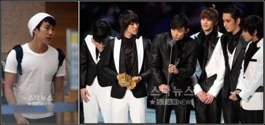 2009년 9월8일 미국으로 떠난 재범(왼쪽)과 국내에서 활동 중인 2PM의 여섯 멤버들 ⓒ유동일 기자 eddie@
