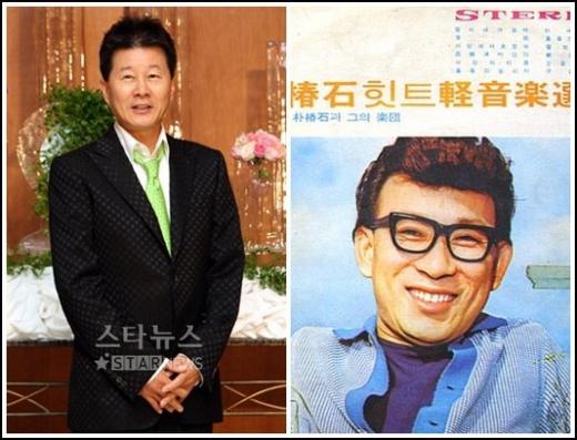 트로트가수 태진아(왼쪽)와 14일 고인이 된 원로 작곡가 박춘석씨 