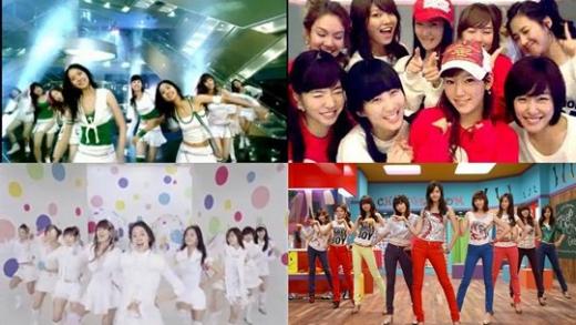 소녀시대의 '소원을 말해봐', '소녀시대', '지', '키싱유'(왼쪽 위부터 시계방향으로)