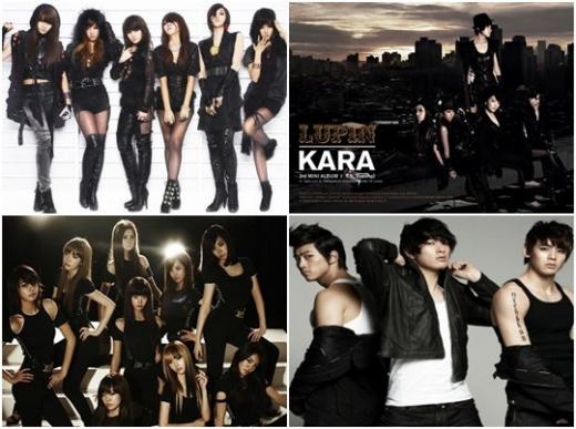 티아라, 카라, 2PM, 소녀시대(왼쪽 위부터 시계방향으로)