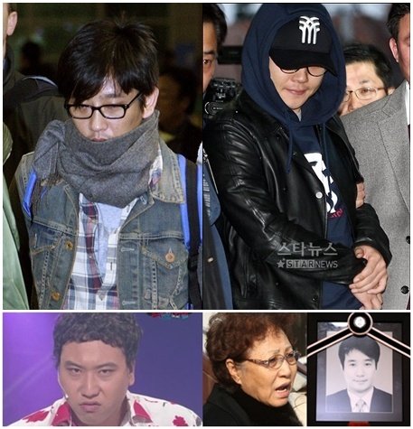 고 최진영,긴급체포하는 이성진, 고 안재환의 어머니, 곽한구(맨 위쪽 왼쪽부터 시계방향)
