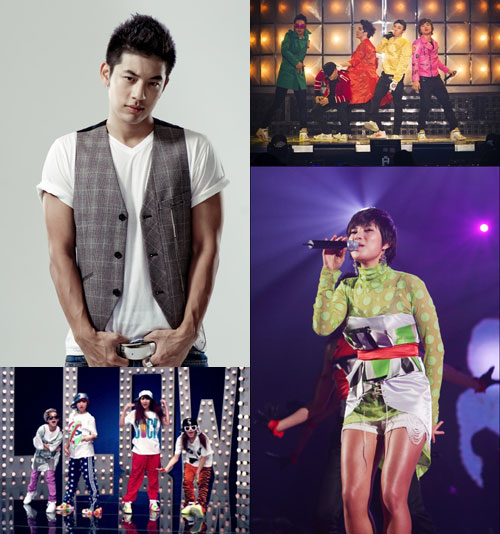 세븐, 빅뱅, 거미, 2NE1(왼쪽 위부터 시계방향)