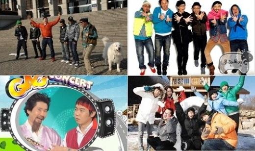 사진 왼쪽 위부터 시계방향으로 '1박2일', '무한도전', '패밀리가 떴다2', '개그 콘서트'
