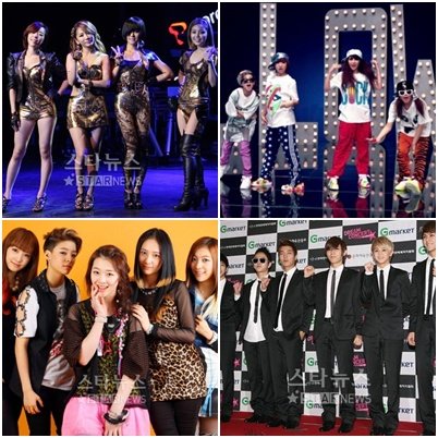 브라운아이드걸스, 2NE1, 비스트, f(x)(왼쪽 위부터 시계방향) ⓒ머니투데이 스타뉴스