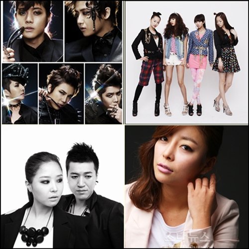 SS501 씨스타 화요비 코요태 (왼쪽부터 시계방향)
