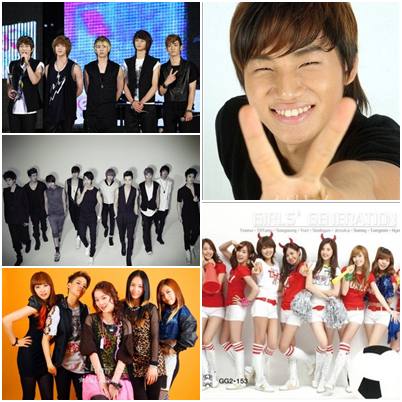 샤이니,대성,소녀시대,f(x),슈퍼주니어(왼쪽 위부터 시계방향)