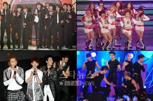 슈퍼주니어, 소녀시대, 2PM, 2AM(왼쪽 위부터 시계방향) ⓒ머니투데이 스타뉴스