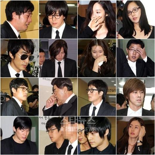 사진 왼쪽 위부터 고 박용하의 빈소를 찾은 소지섭, 배용준, 김현주, 유진, 송승헌, 장근석, 최지우, 김제동, 이병헌, 이덕화, 김주혁, 유노윤호, 김무열, 박광현, 김범, 김지수 ⓒ머니투데이 스타뉴스