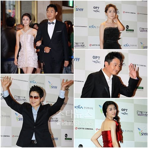 왼쪽 위에서부터 시계방향으로 손은서, 박성웅, 고호경, 박준규, 박하선, 이상인 ⓒ임성균 기자 