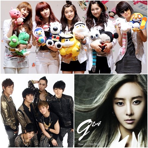 포미닛, G.NA, 비스트(위부터 시계방향)