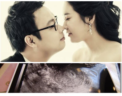 지난 5월 결혼식을 올린 '개콘 부부' 권재관-김경아 부부(위)-권재관이 자신의 블로그에 공개한 김경아 태아 초음파 사진(아래)