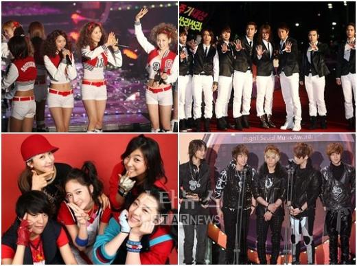 소녀시대 슈퍼주니어 샤이니 F(X)(좌측 위부터 시계방향)ⓒ머니투데이 스타뉴스