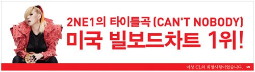 '이상 CL의 희망사항이었습니다'는 문구가 함께 삽입된 2NE1 광고(CL편)