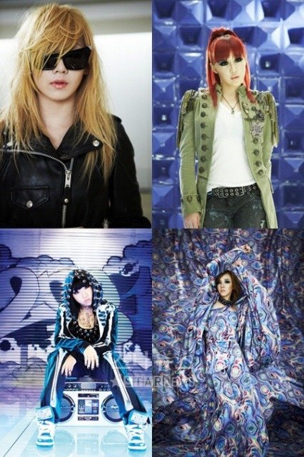 2NE1의 씨엘 박봄 산다라박 공민지(왼쪽 위부터 시계방향)