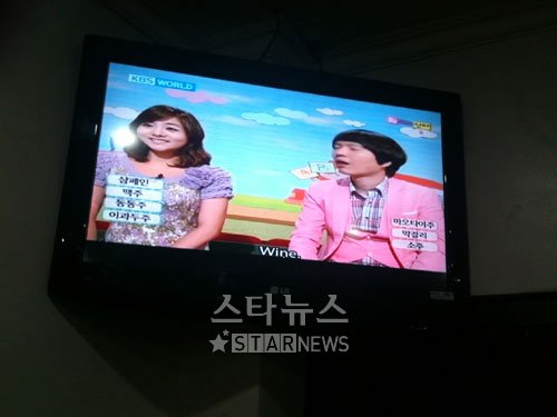 세부 현지 한국식당에서 KBS월드를 통해 방송되고 있는 '스타골든벨 1학년 1반'의 신정환 ⓒ세부(필리핀)=문완식 기자