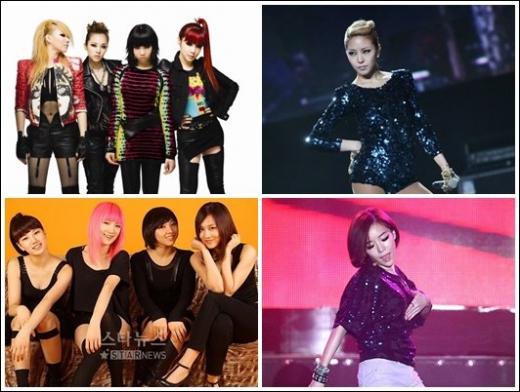 2NE1, 보아, 가인, 미쓰에이(왼쪽 위부터 시계방향)