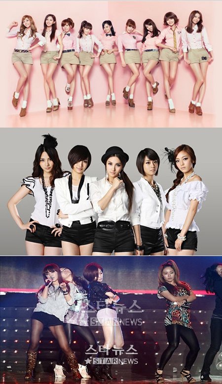 소녀시대, 카라, 브라운아이드걸스(위부터)