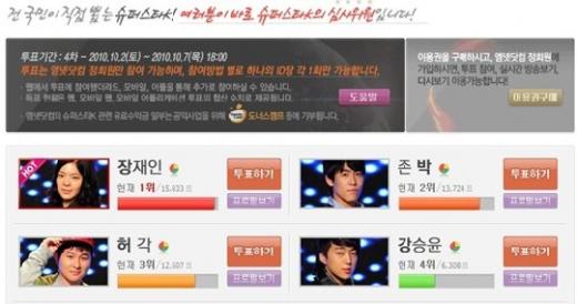 <사진=5일 현재 '슈퍼스타K2' 사전온라인투표 집계 캡처>