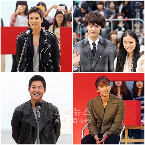 왼쪽 위에서부터 시계방향으로 원빈, 오카다 마사키(왼쪽), 아오이 유우, 임슬옹, 이정진