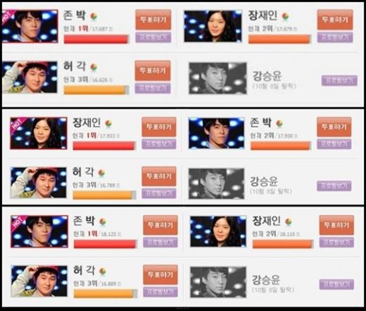 11일 시간 순대로 본 '슈퍼스타K 2' TOP 3 온라인 사전 투표 화면 ⓒMnet 홈페이지 