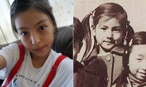 남녀공학의 한별혜원(왼쪽)과 배우 황신혜의 어린시절 사진