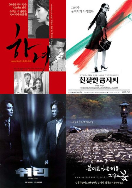 ⓒ왼쪽 위에서부터 시계방향으로 영화 '하녀' '친절한 금자씨' '봄 여름 가을겨울 그리고 봄' '쉬리'의 포스터